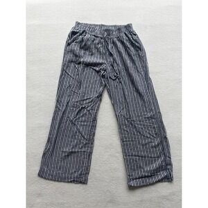 Briggs Linen Blend Striped Pants Womens Large Blue White Drawstring Wide Leg